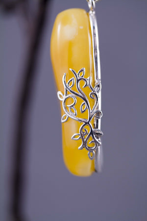 Milky Yellow Baltic Amber and Sterling Silver Pendant