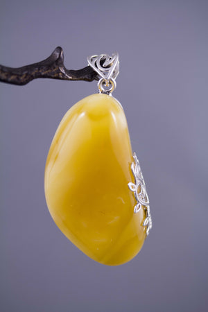 Milky Yellow Baltic Amber and Sterling Silver Pendant