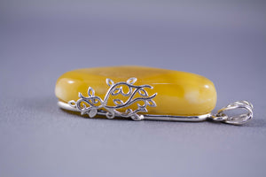 Milky Yellow Baltic Amber and Sterling Silver Pendant