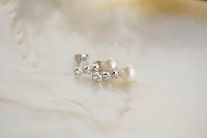 Cultured Pearl, CZ and Sterling Silver Stud Earrings