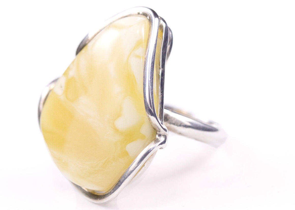 Milky Butterscotch Baltic Amber and Sterling Silver Ring