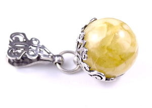 Round 18mm Milky Yellow Baltic Amber and Sterling Silver Pendant