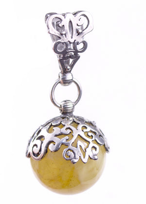 Round 18mm Milky Yellow Baltic Amber and Sterling Silver Pendant