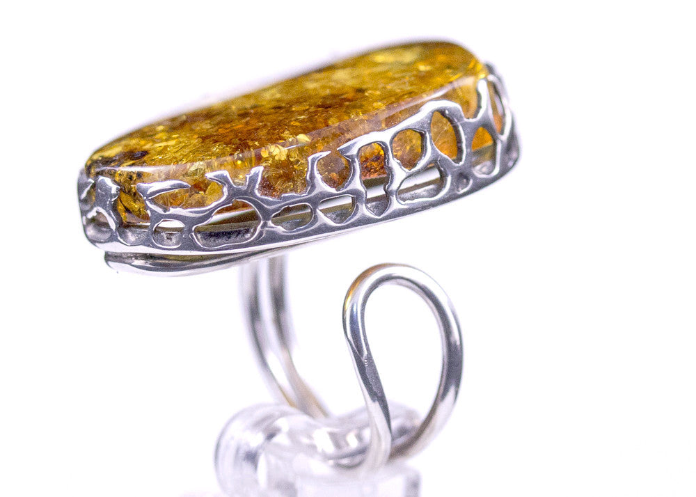 Golden Honey Baltic Amber and Sterling Silver Ring