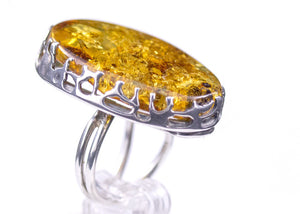 Golden Honey Baltic Amber and Sterling Silver Ring