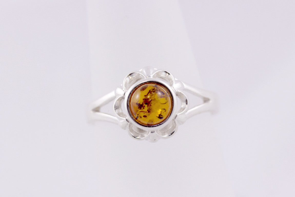Sterling Silver and Cognac Baltic Amber Solitaire Ring