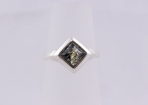 Small Square Baltic Amber and Sterling Silver Ring cognac