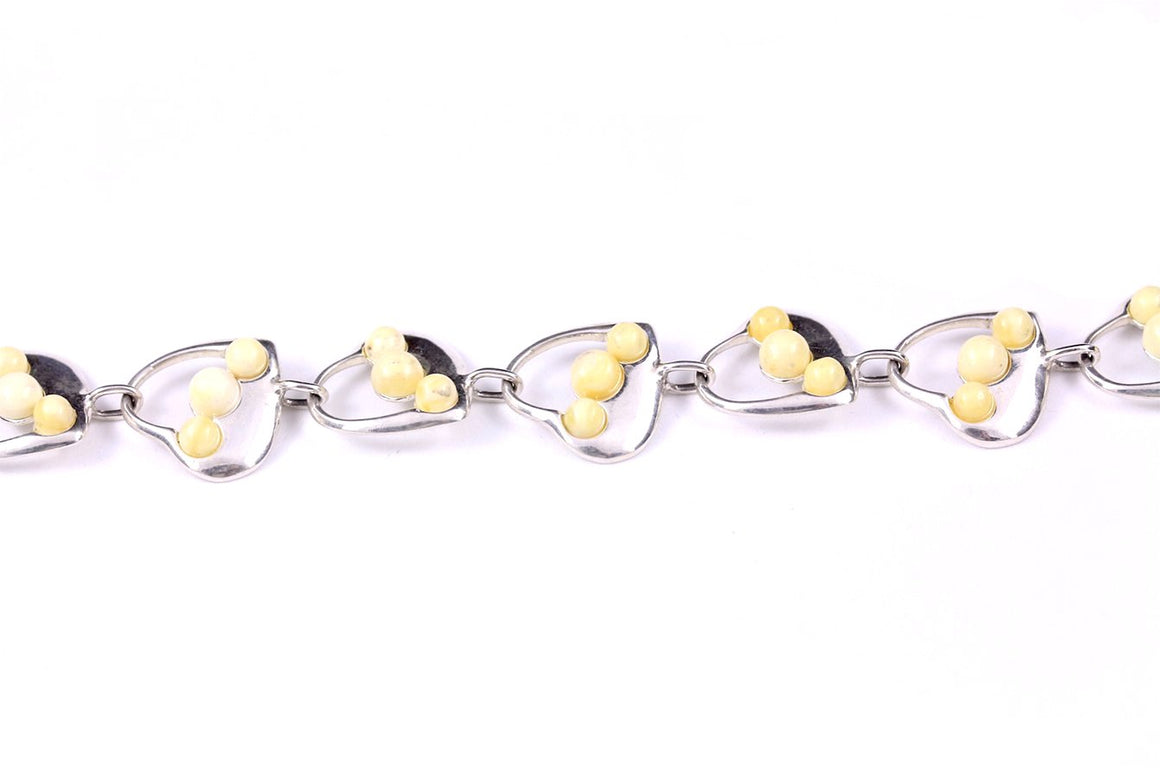 Milky Yellow Baltic Amber and Sterling Silver Heart Bracelet