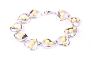 Milky Yellow Baltic Amber and Sterling Silver Heart Bracelet