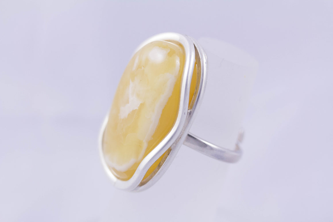 Milky Butterscotch Baltic Amber and Sterling Silver Ring