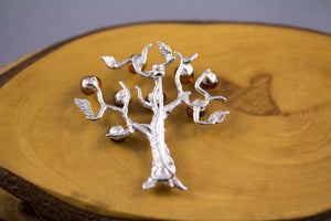 Baltic Amber and Sterling Silver Tree Brooch